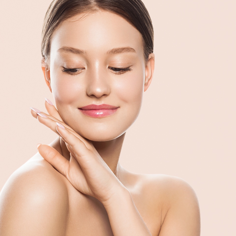 Beauty face woman natural healthy cosmetic skin pure sresh beautiful female happy smile portrait manicure hand
